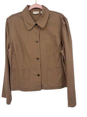 Ann Taylor Loft Womens Brown Cotton Button-Down Jacket  Pockets Size 14